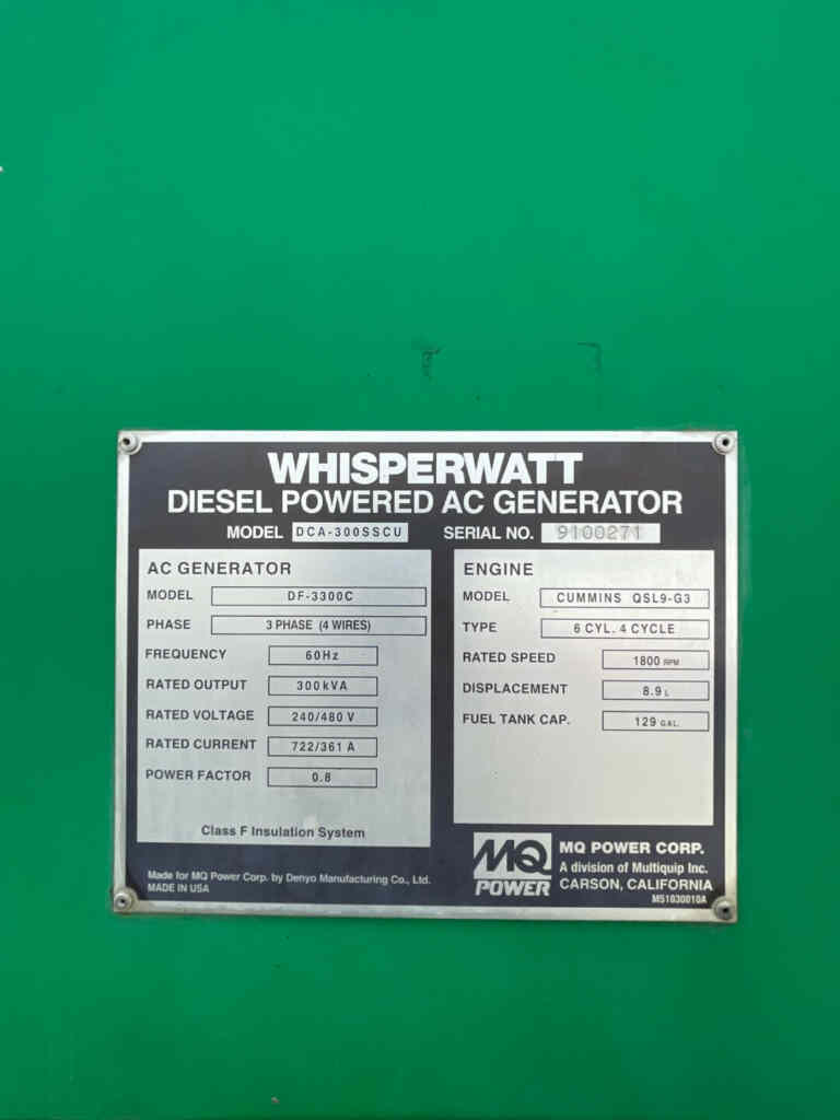 Multiquip DCA300SSCU Trailer Mounted Diesel Generator - Tier 3