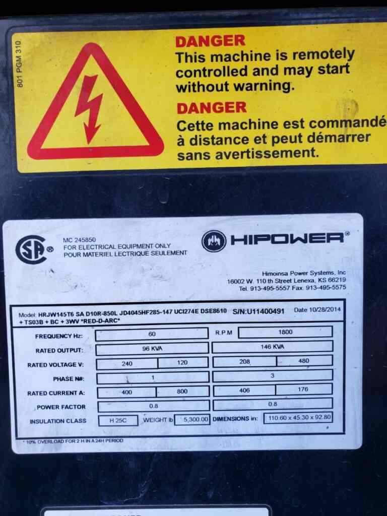 Hipower HRJW145 T6 Trailer Mounted Diesel Generator - Tier 3