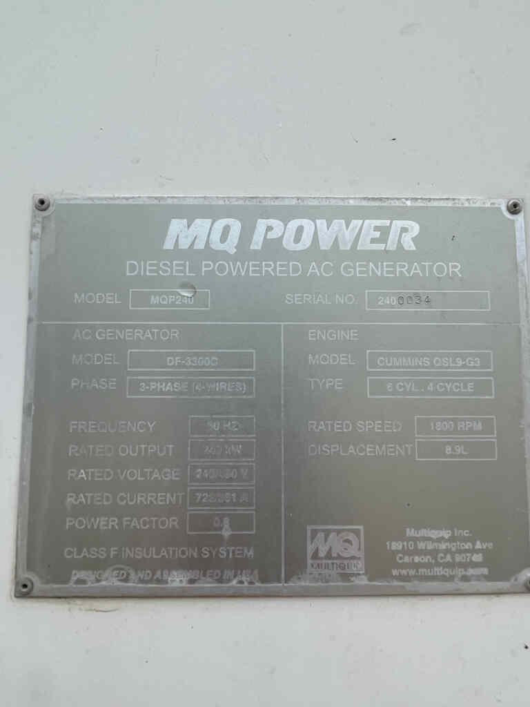 QTY: 2 Multiquip MQP240 Trailer Mounted Diesel Generators - Tier 3