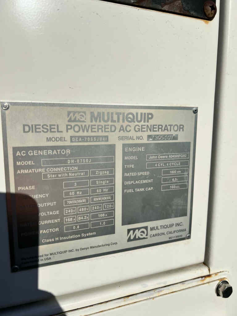Multiquip DCA70SSJU4i Trailer Mounted ,Diesel Generator