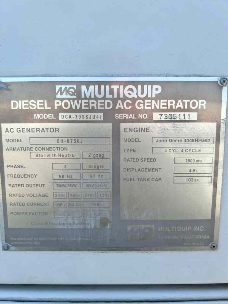 Multiquip DCA70SSJU4i Trailer Mounted Diesel Generators