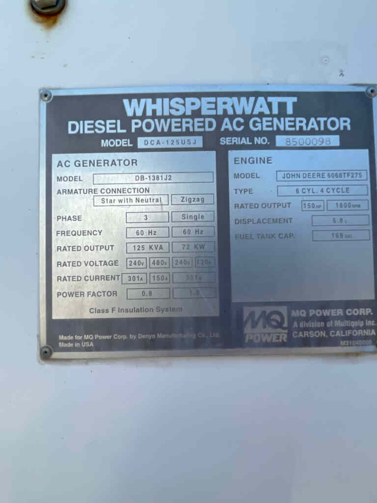 Multiquip DCA125USJ Trailer Mounted Diesel Generator - Tier 2