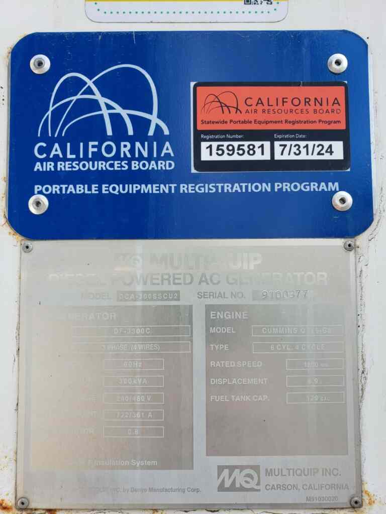 Diesel Generator: Multiquip DCA300SSCU2 — Trailer Mounted