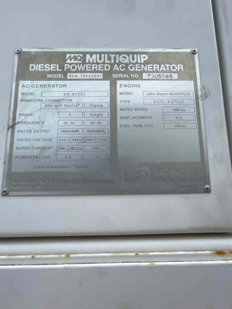 Multiquip DCA70SSJU4i Trailer Mounted Diesel Generators