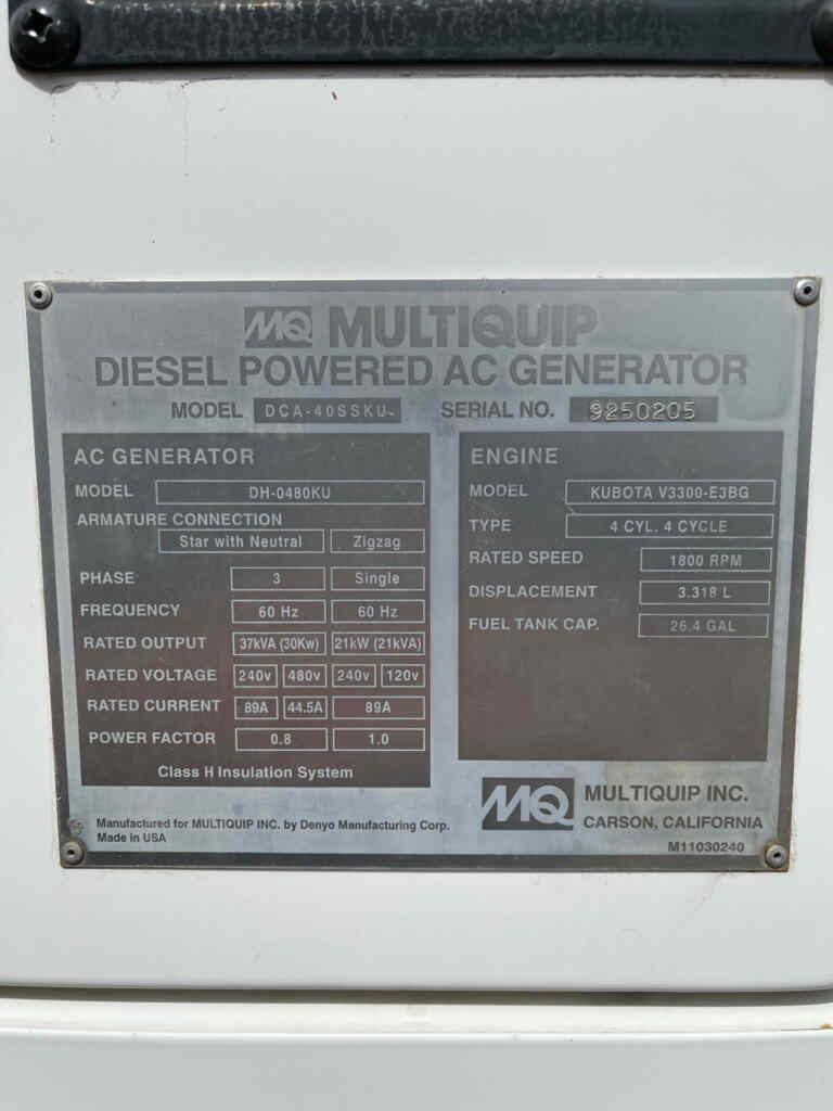 Multiquip Power DCA40SSKU Trailer Mounted Diesel Generator