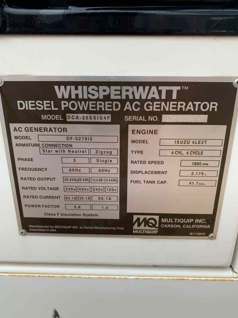 Multiquip DCA25SSIU4F Trailer Mounted, Diesel Generator