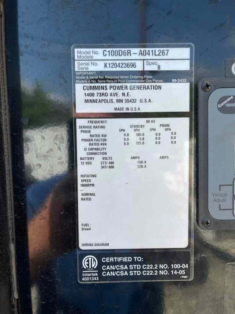 Cummins C100D6RG Trailer Mounted Diesel Generator