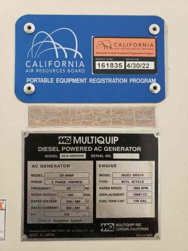 Multiquip DCA400SSI4I Trailer Mounted, Diesel Generator