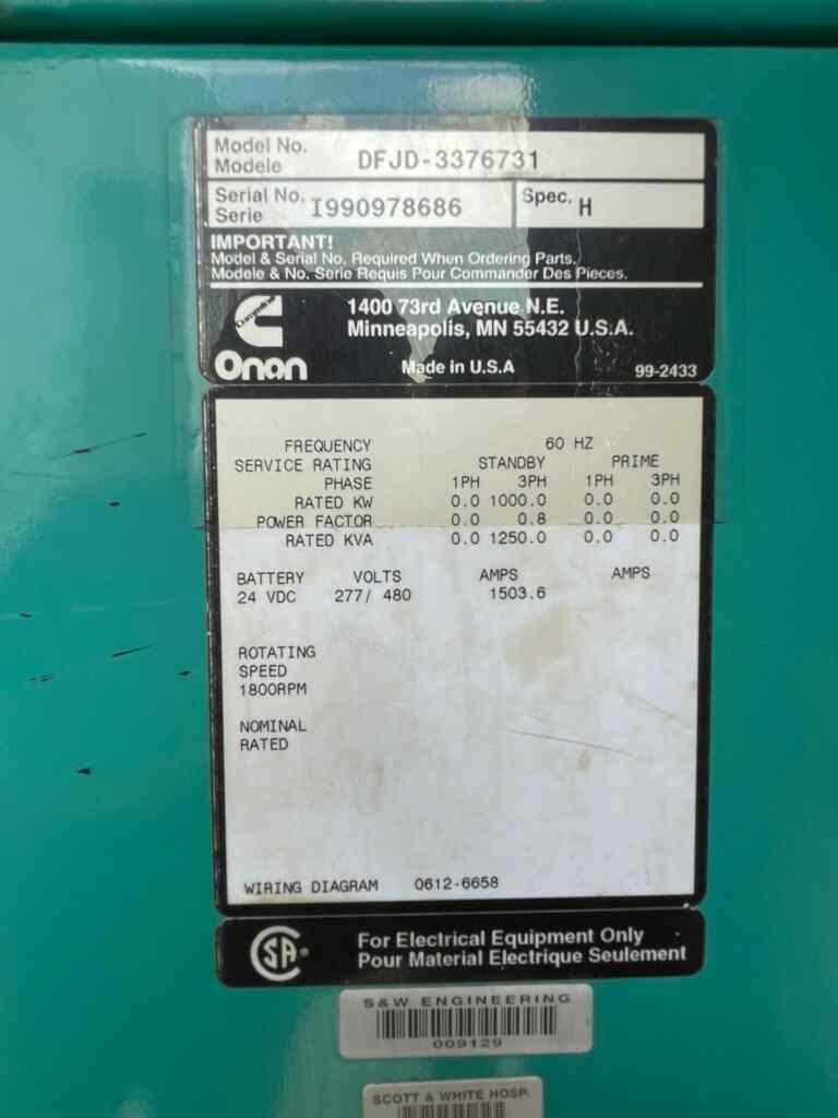 Cummins Onan DFJD Standby Diesel Generator