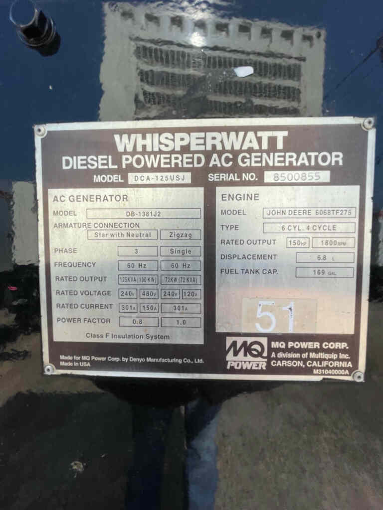 Multiquip DCA125USJ Trailer Mounted Diesel Generator - Tier 3