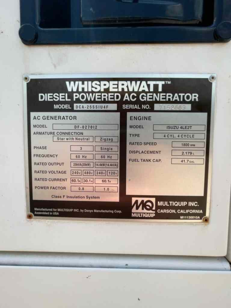 Multiquip DCA25SSIU4F Trailer Mounted Diesel Generator - Tier 3