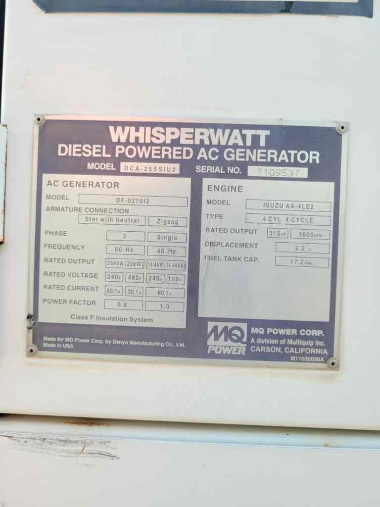 Multiquip DCA25SSIU2 Trailer Mounted Diesel Generator - Tier 3 Flex