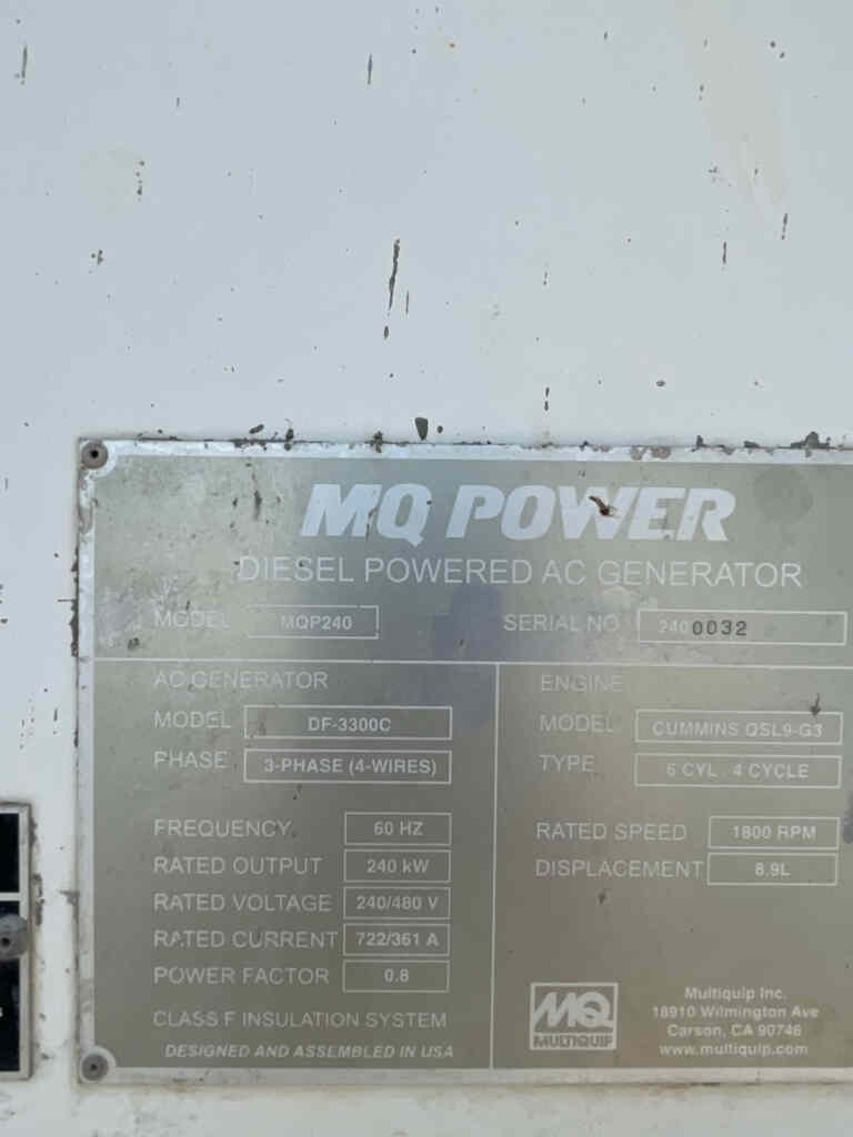Trailer Mounted Diesel Generator Multiquip MQP240 - Tier 3
