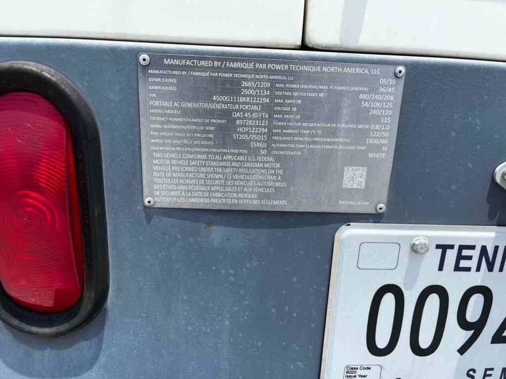 Atlas Copco QAS45 Trailer Mounted Diesel Generator - Tier 3