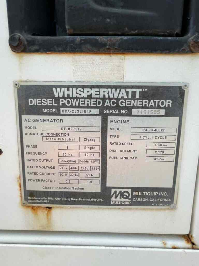 Multiquip DCA25SSIU4F Trailer Mounted Diesel Generator
