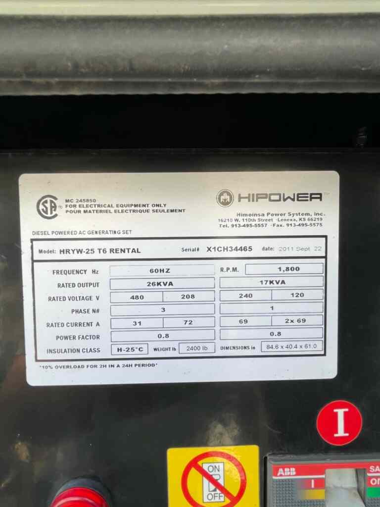 HiPower HRYW25T6 Trailer Mounted Diesel Generator - Tier 3