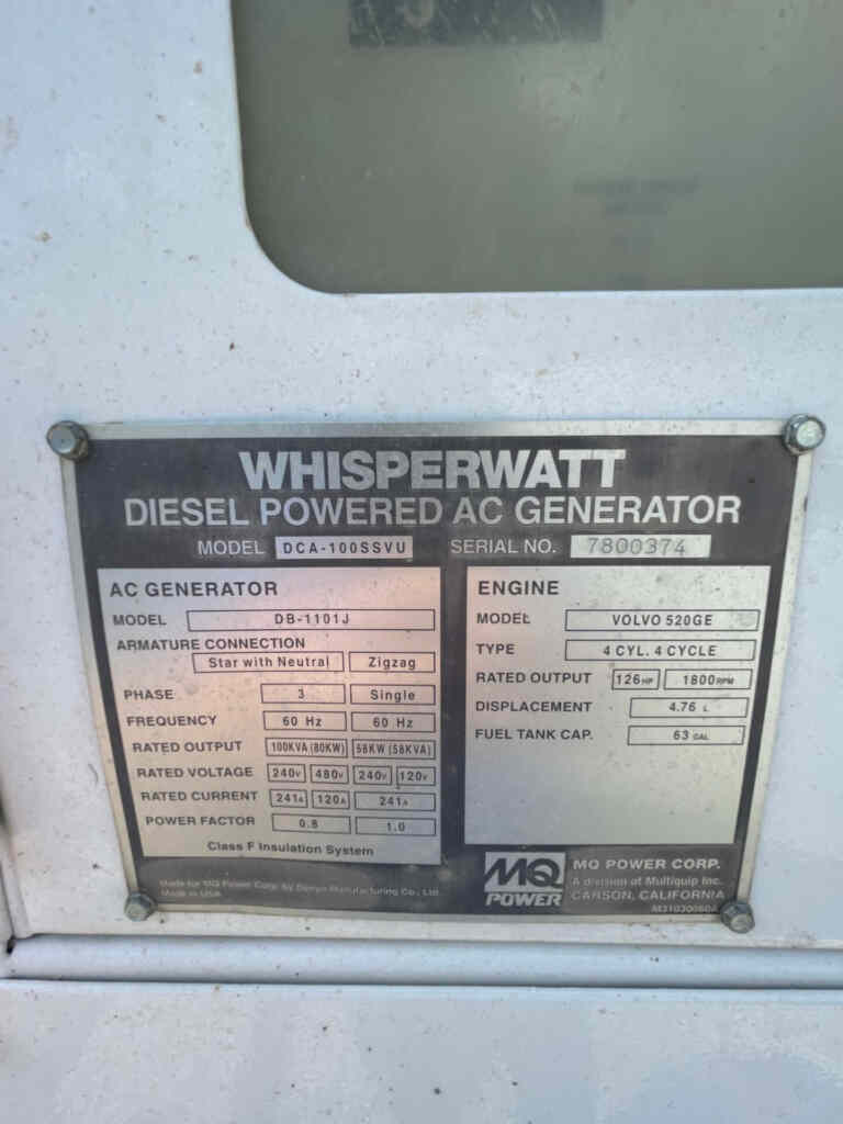 Multiquip DCA100SSVU Trailer Mounted, Diesel Generator - Tier 3