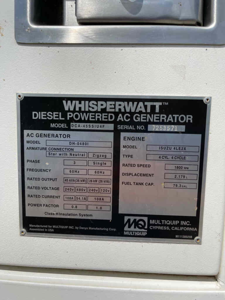 Trailer Mounted Multiquip DCA45SSIU4F — Diesel Generator