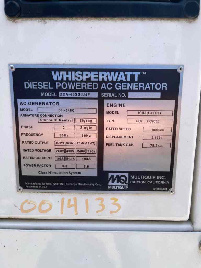 Multiquip DCA45SSIU4F Standby Diesel Generator