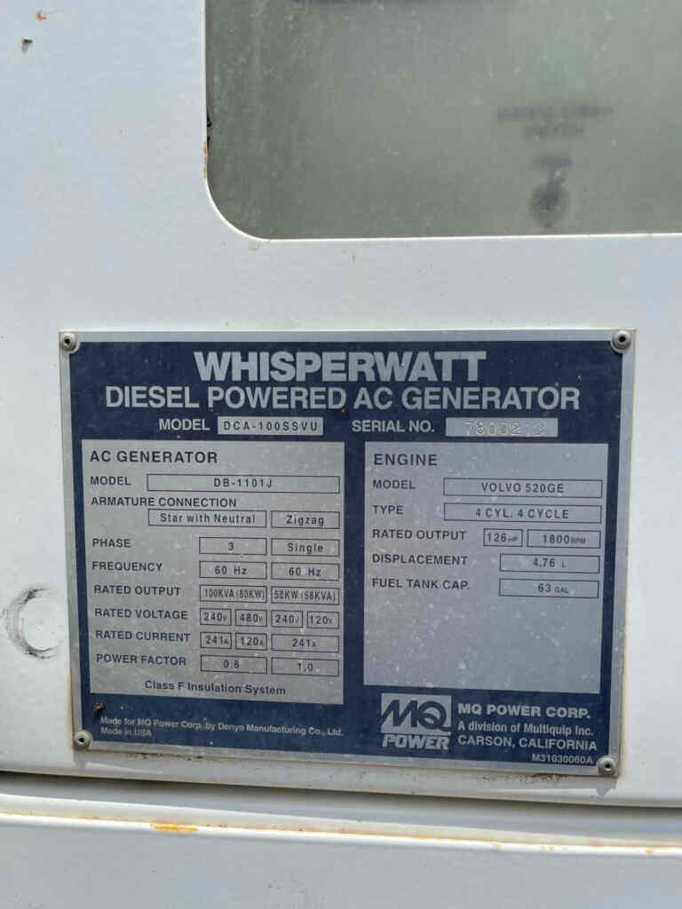 Multiquip DCA100SSVU Trailer Mounted Diesel Generator - Tier 3