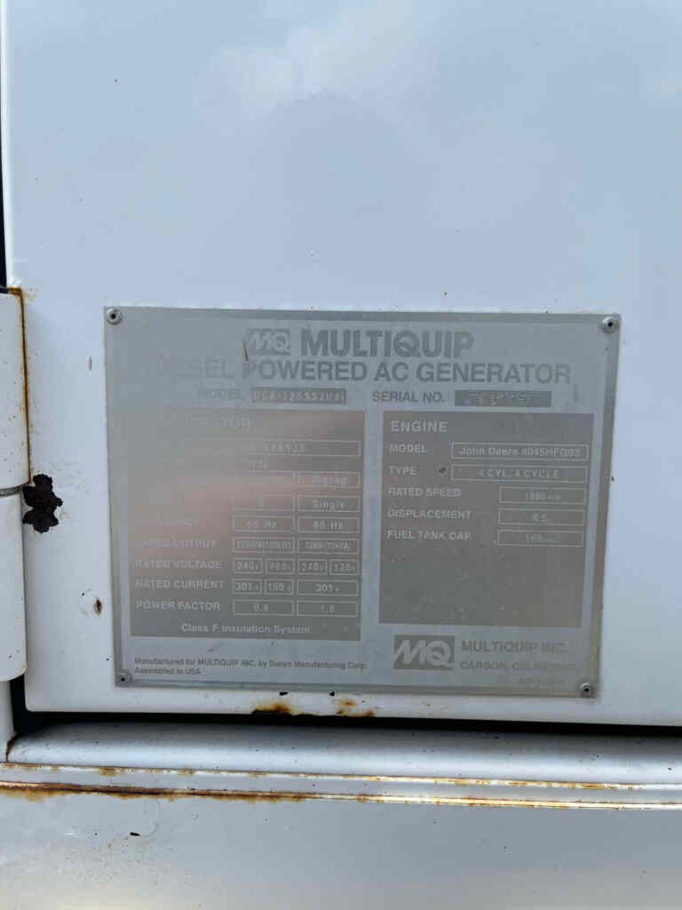 Trailer Mounted Diesel Generator: Multiquip DCA125SSJU4i