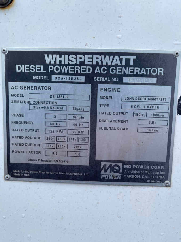 Multiquip DCA125USJ Trailer Mounted Diesel Engine - Tier 2