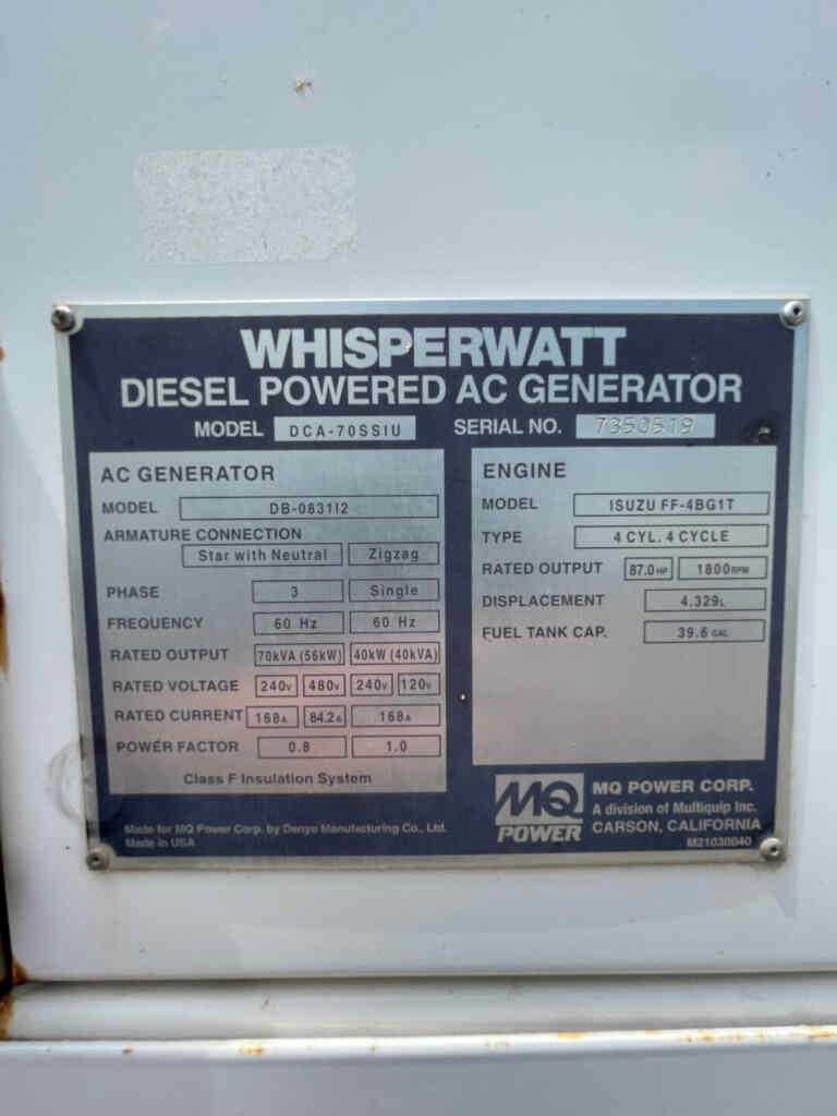 Multiquip DCA70SSIU Trailer Mounted Diesel Engine - Tier 3