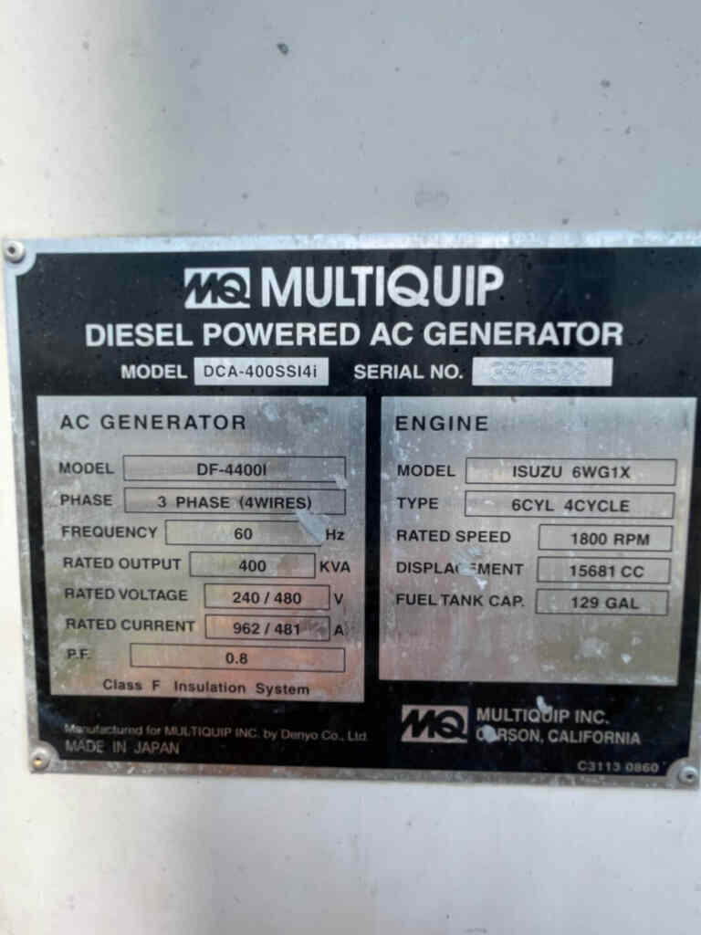 Multiquip DCA400SSI4I Trailer Mounted Diesel Generator