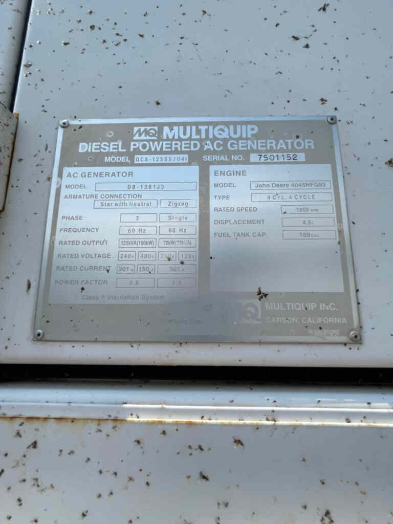 Trailer Mounted Diesel Generator Multiquip DCA125SSJU4i