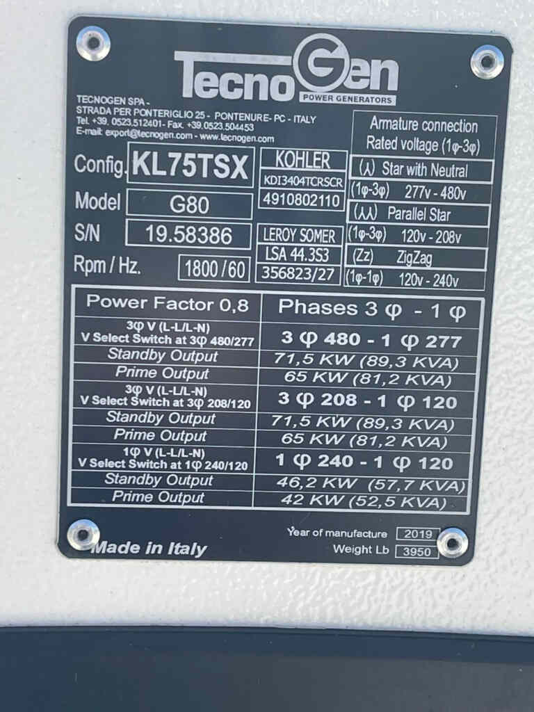 Tecnogen G80 EnerMax Standby Diesel Generator