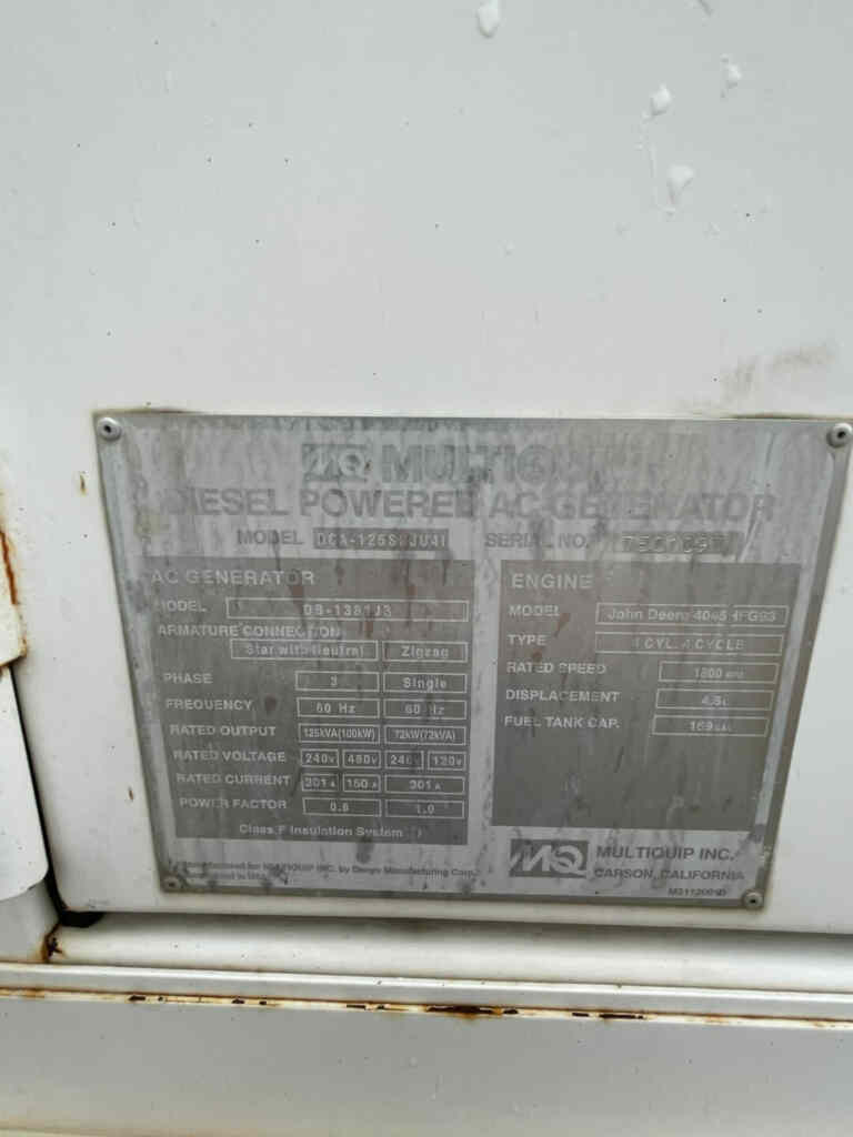 Multiquip DCA125SSJU4i Trailer Mounted Diesel Generator