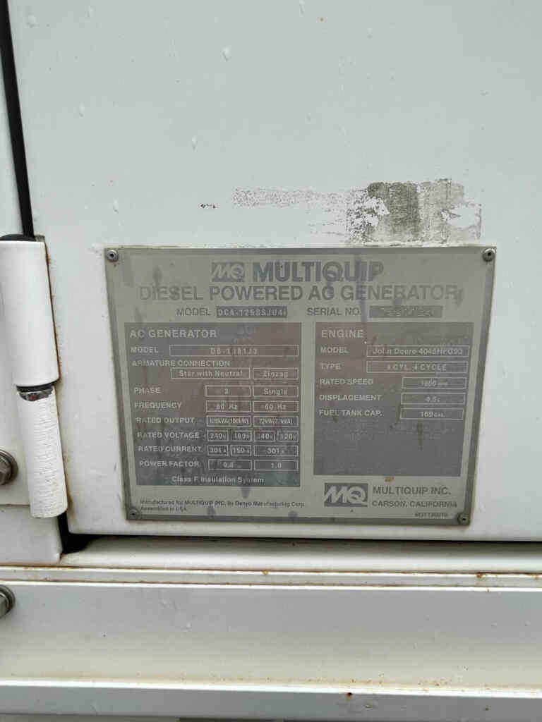Trailer Mounted &mdash; Diesel Generator: Multiquip DCA125SSJU4i