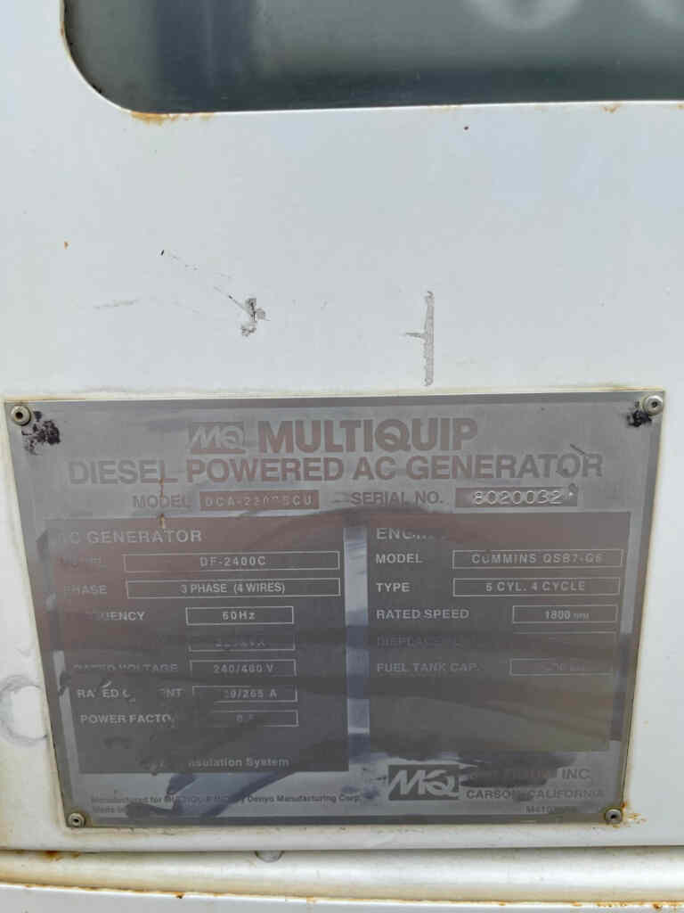 Multiquip DCA220SSCU Trailer Mounted Diesel Generator