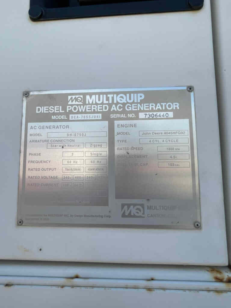 Multiquip DCA70SSJU4i Trailer Mounted Diesel Generator