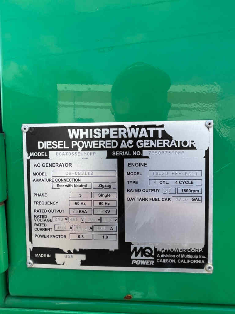 Multiquip DCA70SSIU Trailer Mounted, Diesel Generator - Tier 3