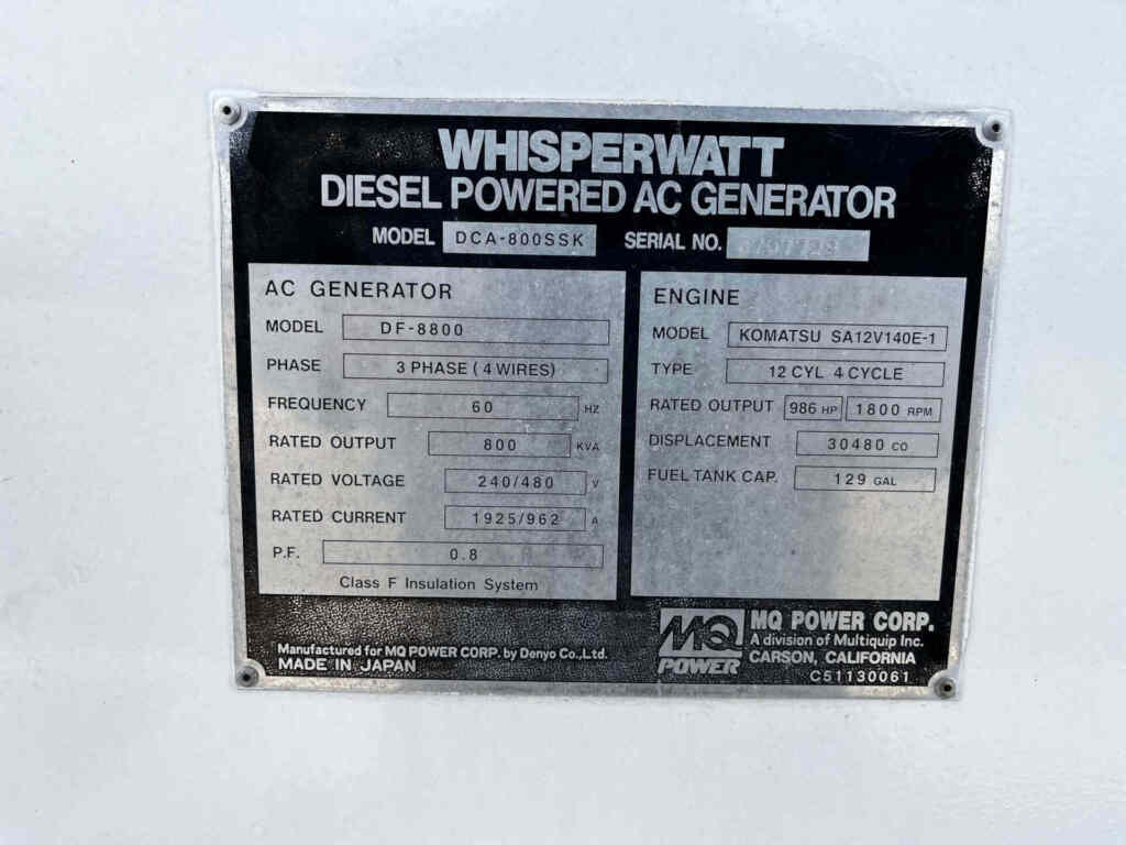 Multiquip DCA800SSK Trailer Mounted Diesel Generator