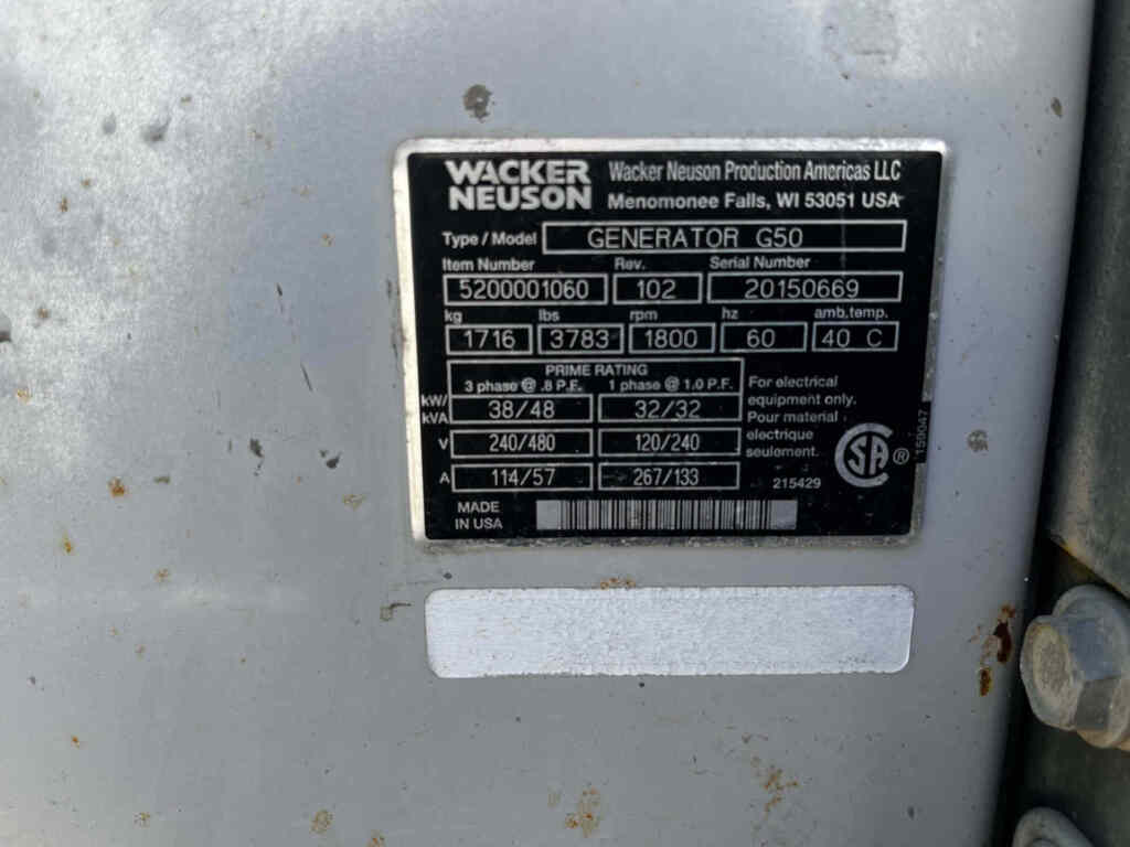 Wacker Neuson G50 Trailer Mounted Diesel Generator- Tier 3