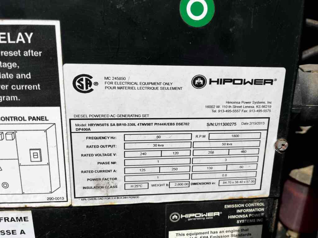 Hipower HRYW50T6 Trailer Mounted Diesel Generator - Tier 3