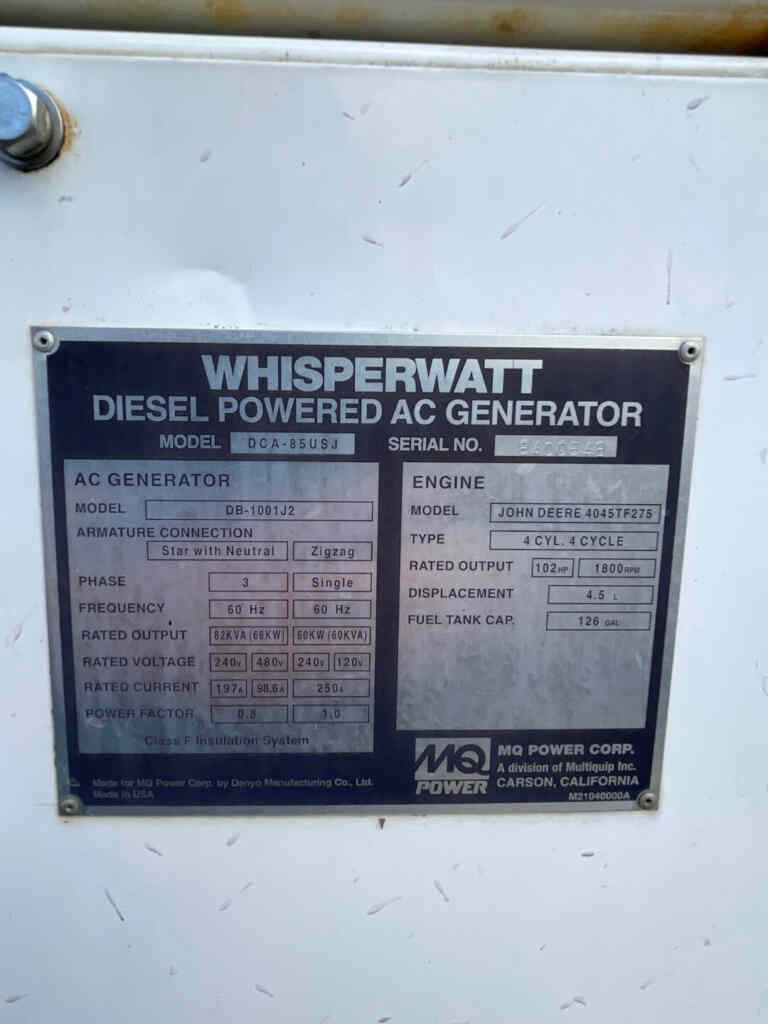 Multiquip DCA85USJ Trailer Mounted Diesel Generator - Tier 3