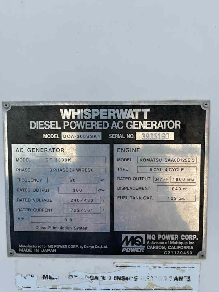 Multiquip DCA300SSK4 Trailer Mounted Diesel Generator - Tier 3