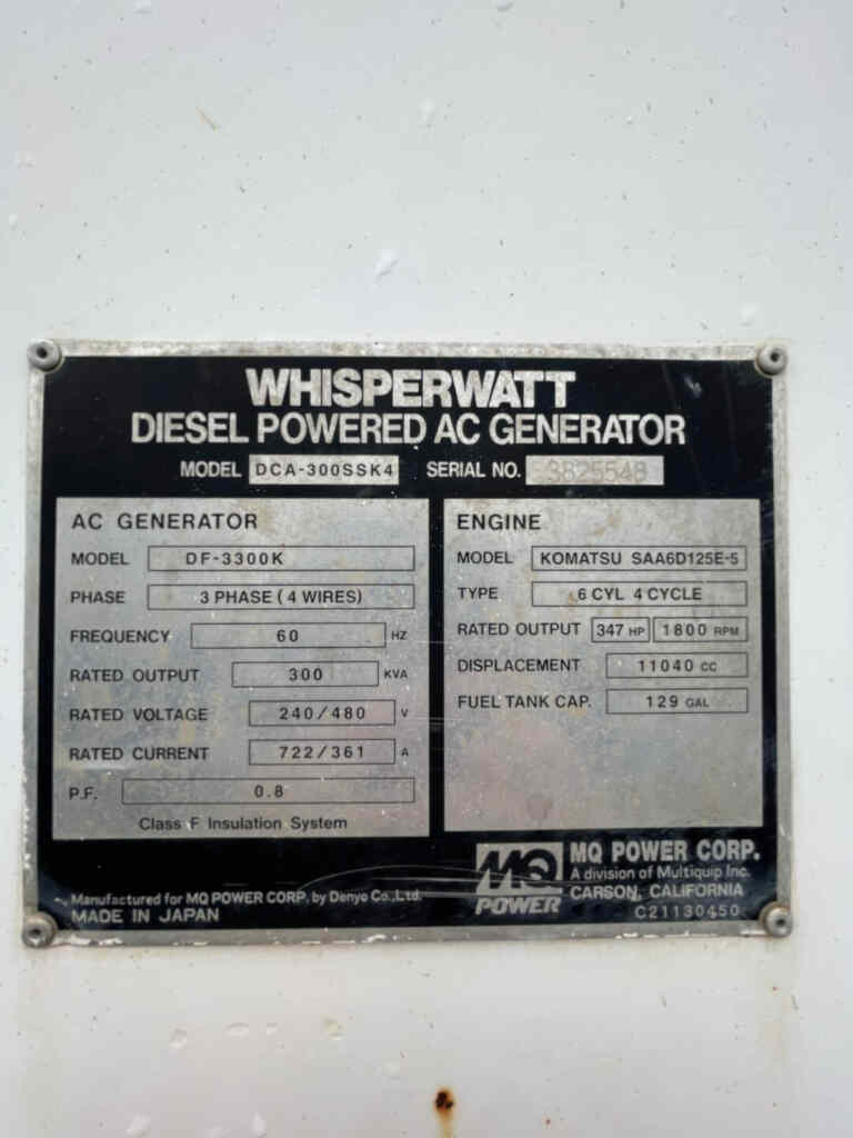 Multiquip DCA300SSK4 Trailer Mounted Diesel Generator - Tier 3