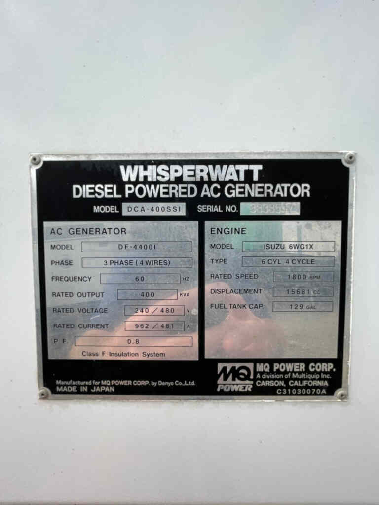 Multiquip DCA400SSI Trailer Mounted Diesel Generator - Tier 3