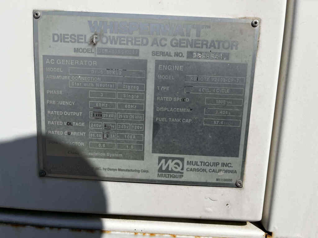 Multiquip DCA40SSKU4F Trailer Mounted Diesel Generator