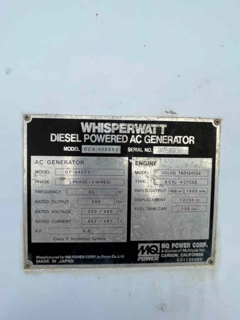 Multiquip DCA400SSV Trailer Mounted Diesel Generator