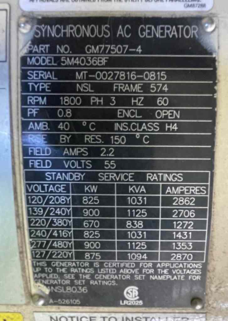 Kohler 900REOZMD Standby Diesel Generator - Tier 2