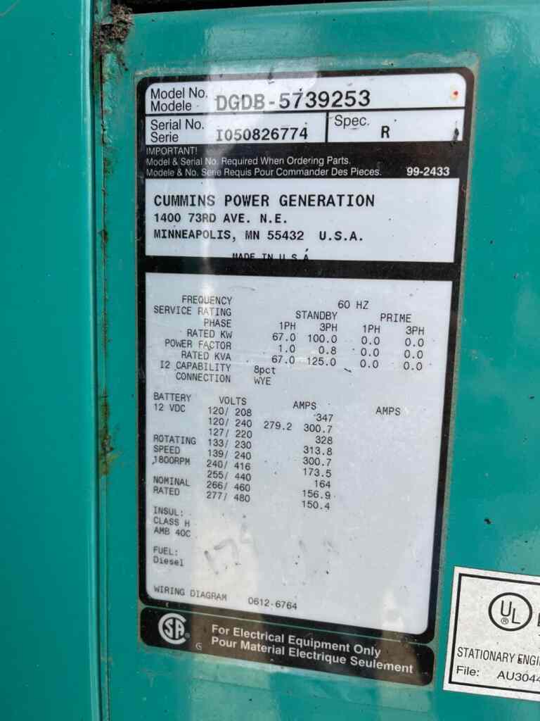Cummins DGDB Standby Diesel Generator