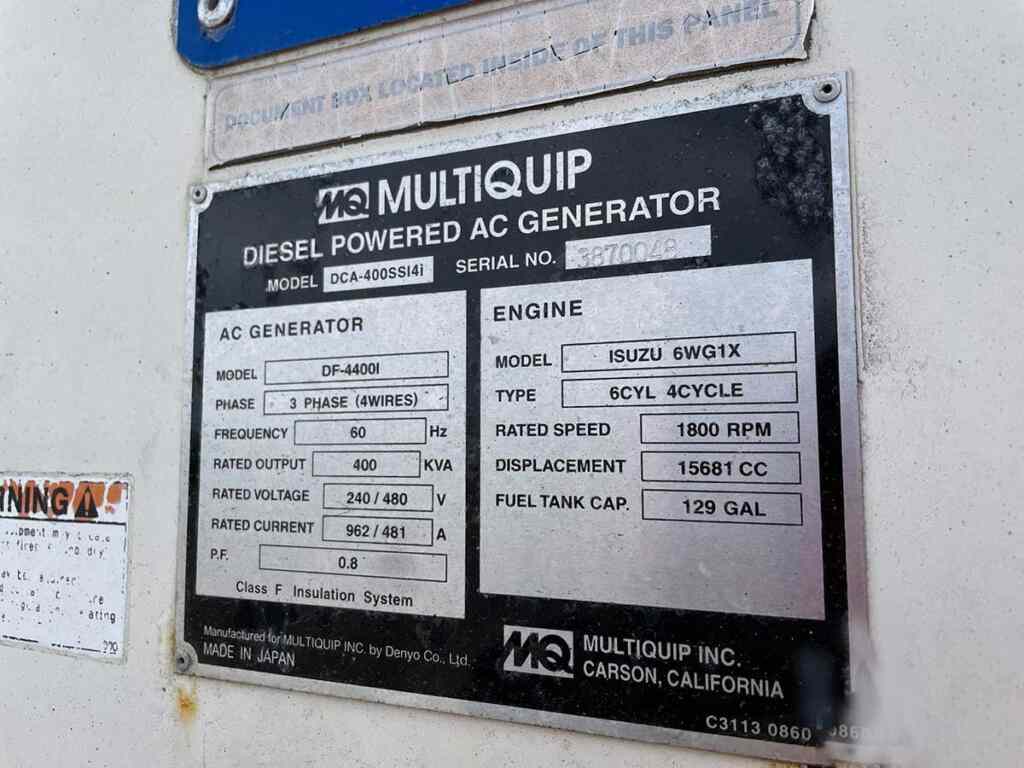 Multiquip DCA400SSI4i Trailer Mounted Diesel Generator