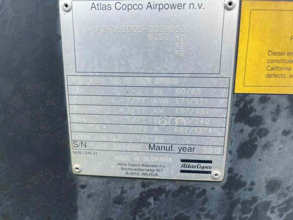 Atlas Copco QAS600 Trailer Mounted Diesel Generator - Tier 2