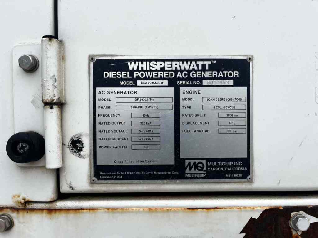 Multiquip DCA220SSJU4F Trailer Mounted, Diesel Generator