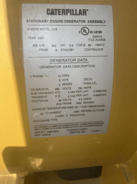 Caterpillar C15 Standby Diesel Generator